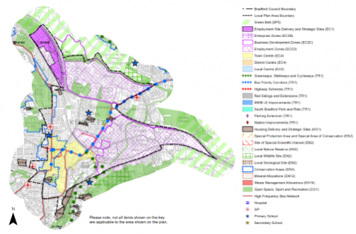 Plan showing proposals in Keighley Central and BDZ area