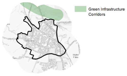 A map indicating the extent of Green Infrastructure Corridors in and around  Menston