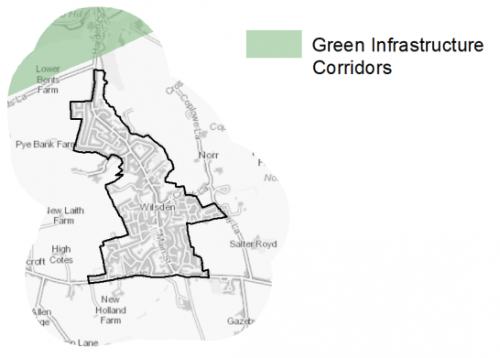 A map indicating the extent of Green Infrastructure Corridor near to Wilsden