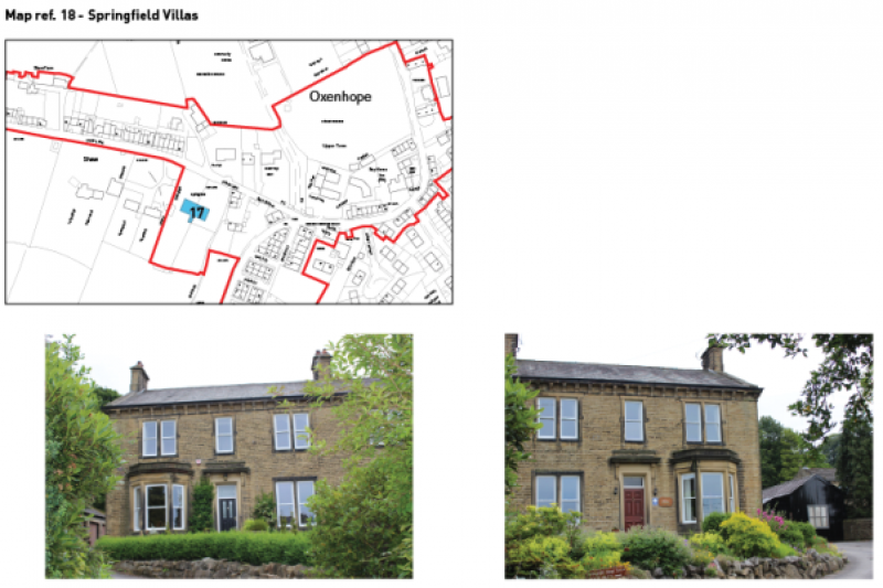 Map showing location of Springfield Villas and two images showing each of the twin villas