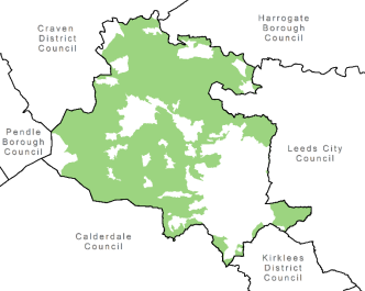 Plan of the Bradford District showing areas of Green Belt