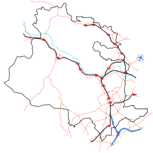 Plan of the Bradford District showing transport connectivity routes