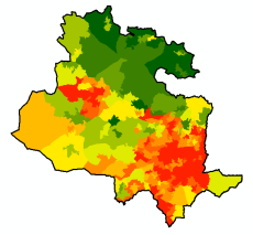 Plan of the Bradford District showing areas of multiple deprivation.