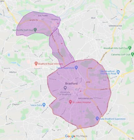 Map showing the extent of the Clean Air zone in Bradford