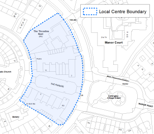 A map indicating the extent of the Local Centre boundary in Cottingley.