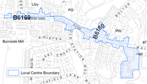 A map indicating the extent of the Local Centre boundary in Addingham