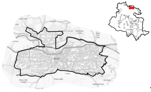 A map of Ilkley together with a diagram indicating its location within the Bradford District