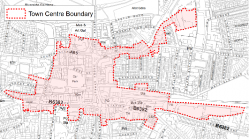 A map indicating the extent of the Town Centre boundary in Ilkley