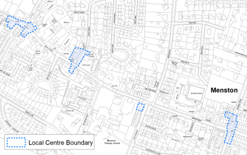 A map indicating the extent of the Local Centre boundary in Menston.