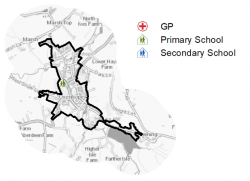 A map indicating the location of Oxenhope Primary School