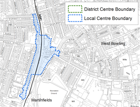 A map indicating the extent of the Local Centre boundary in Marshfields/Manchester Road