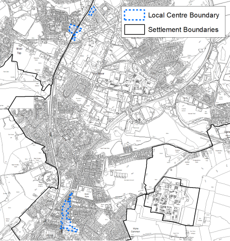 A map indicating the extent of the Local Centre boundaries in Low Moor and Wyke Local Centres