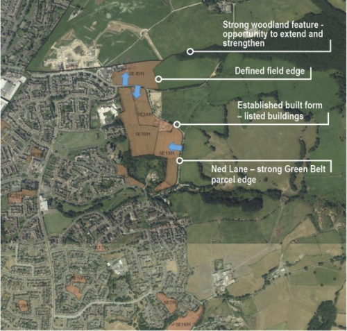 Aerial photo showing development sites and key features