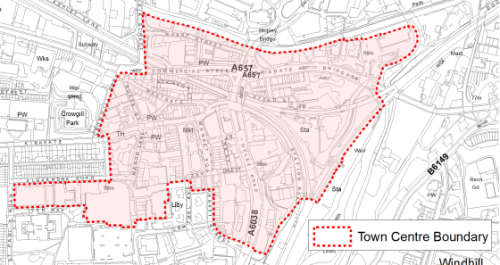 A map indicating the extent of the Town Centre boundary in Shipley