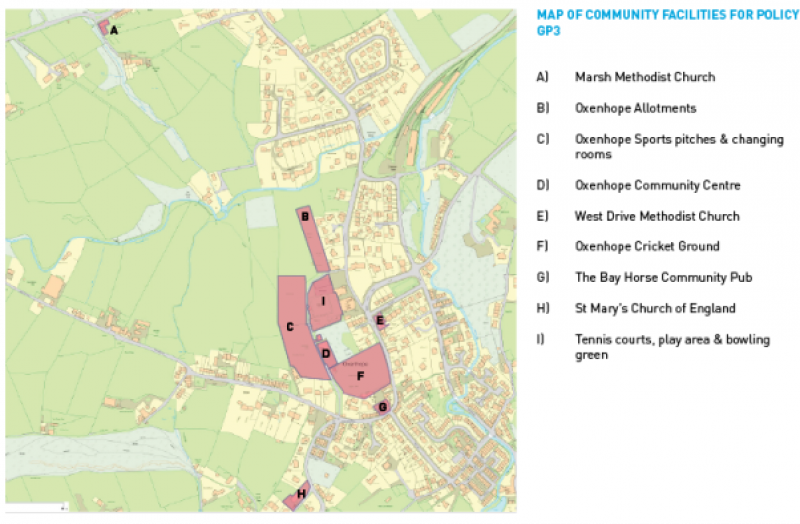 Map of the community facilities for policy GP3