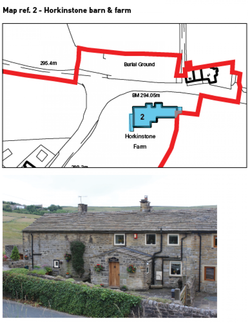 Map showing location and image of Horkinstone barn and farm