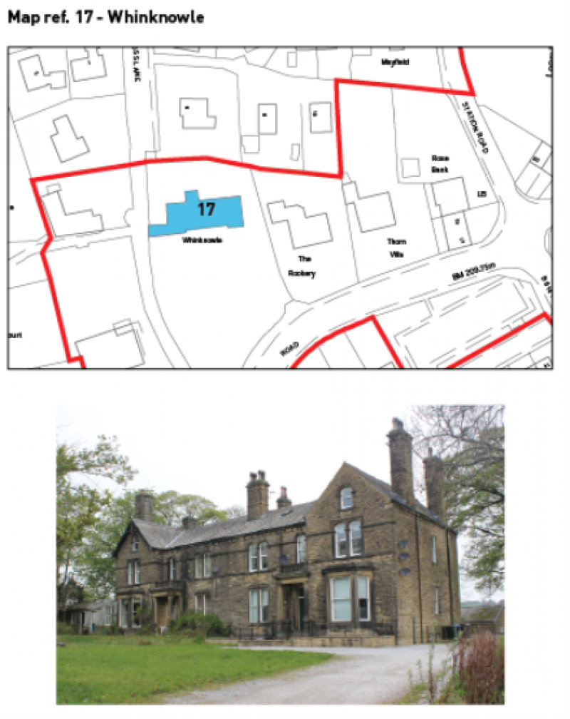 Map showing Whinknowle and image of two semi-detached villas at location