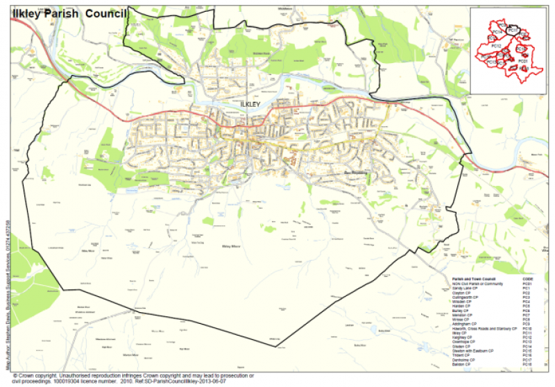Map marking the boundaries of the Ilkley Neighbourhood Area