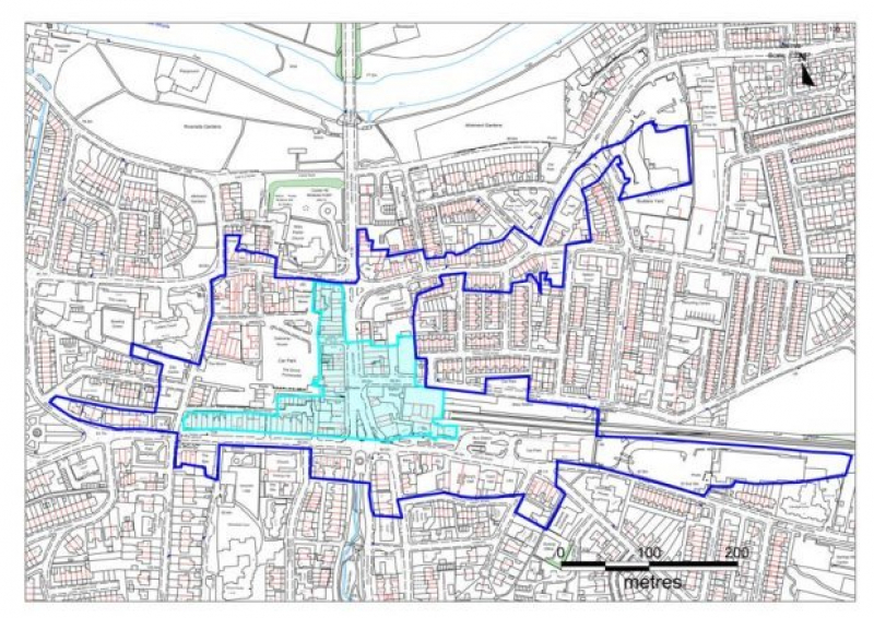 A map marking both the Ilkley Town Centre and the Primary Shopping Area