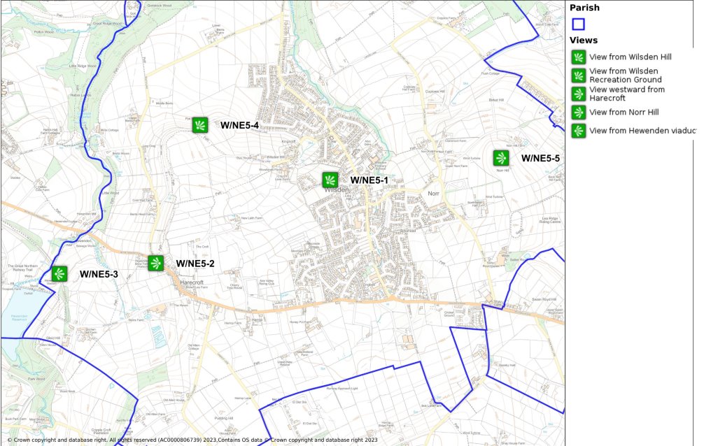 A map of the locations of important views around Wilsden. 