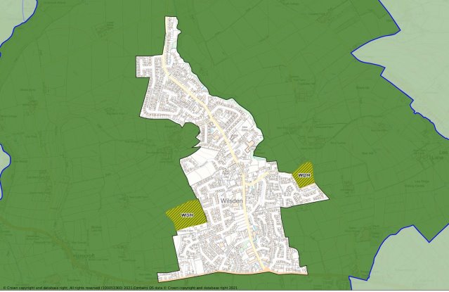 Map of Wilsden Village Settlement boundary with possible options for change to the east and west of the village.