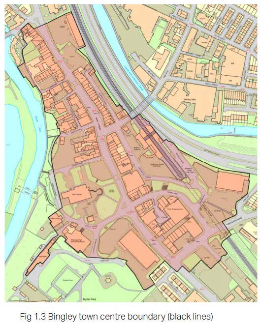 Top down map view of town centre boundaries