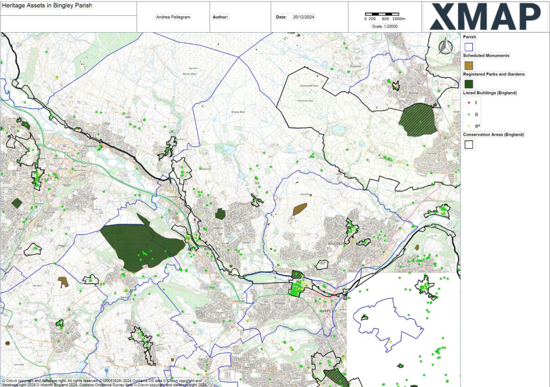 Map depicting heritage assets in Bingley Parish