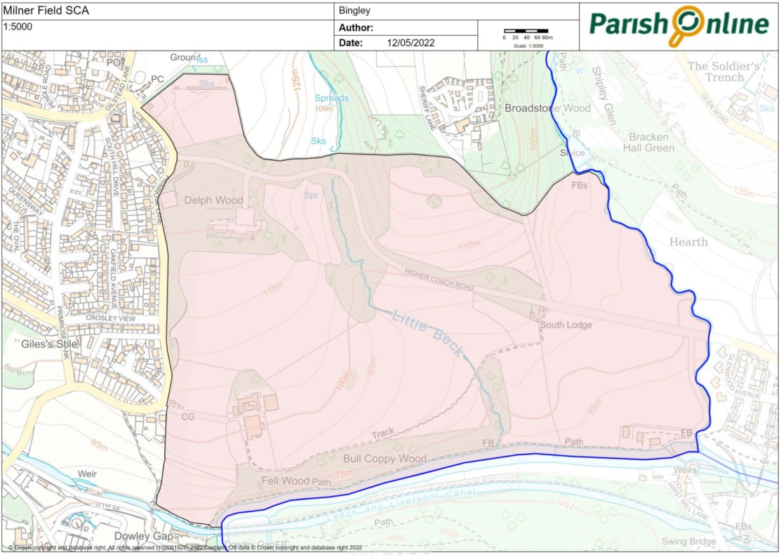 Map of outline of proposed special character area for Milner Fields Estate