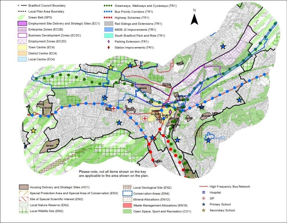 Map of Baildon and Shipley with Shipley  Area Employment Zone area boundary highlighted
