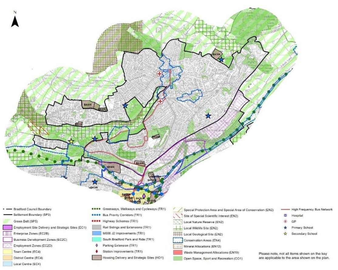 Detailed map with colour-coded boundaries, roads, rivers, and habitats, including a legend and a north arrow.