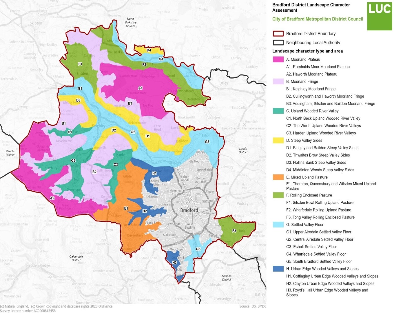 Map showing landscape types within the Bradford district