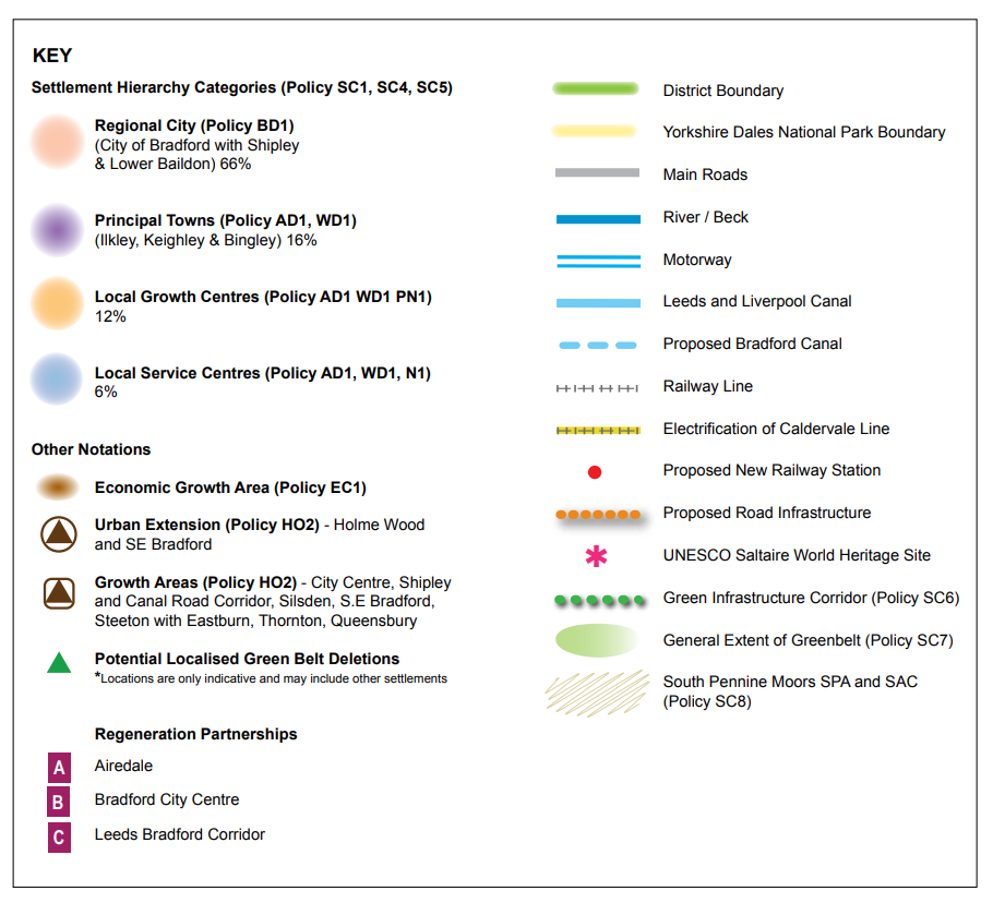 Key to previous map detailing key features including regional cities, principal towns, growth centre, boundaries, motorways canals & rivers etc.