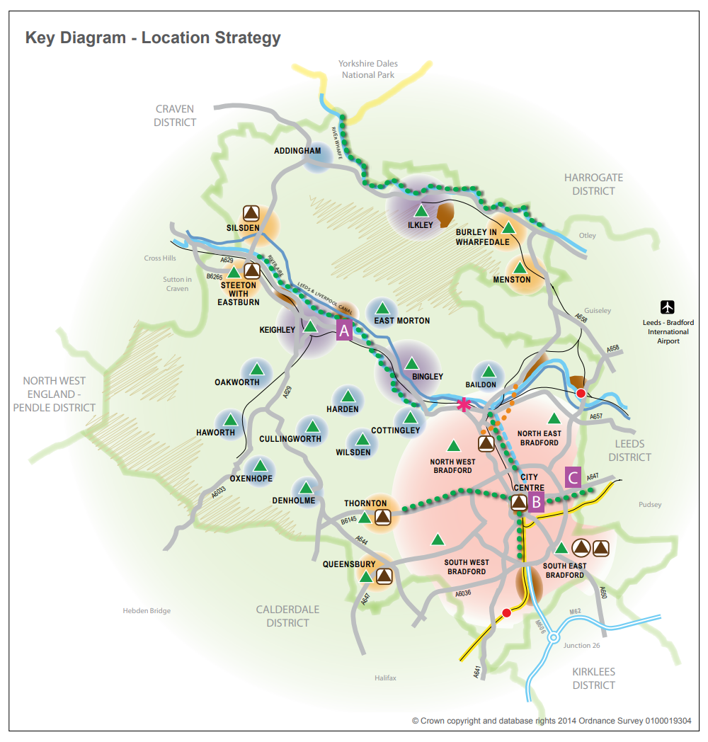 Map detailing key features including principal towns, growth centre, boundaries, motorways canals & rivers etc.