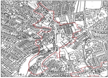 Map of Baildon centre with boundary of Conservation Area highlighted 
