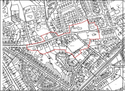 Map of Station Road with boundary of conservation area highlighted