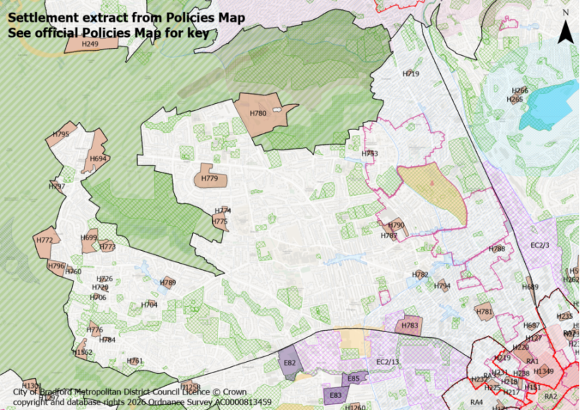 Map showing Bromford settlement areas, highlighted in green with bordering streets and labelled regions H719 to H795.